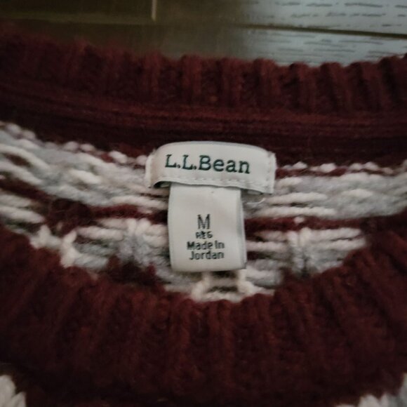 L.L. Bean Fair Isle Sweater Womens M 100% Wool Burgundy Red Contemporary Cabin - Picture 4 of 8